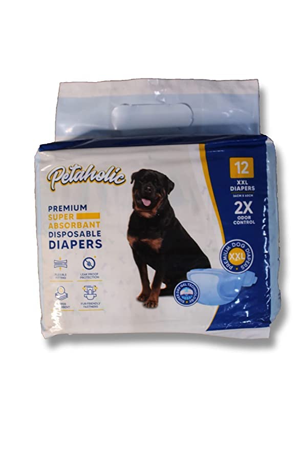 Petaholic Disposable Pet Diapers for Dog Wraps Super Absorbent Soft Diapers for Dogs 12Pcs (XXXL)