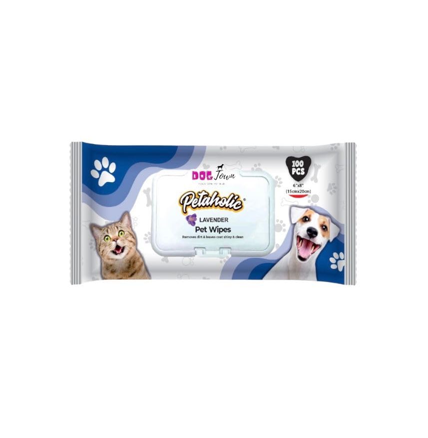 Petaholic Anti-Bacterial Wet Wipes for Dogs & Cats | Lavender Extract| Cleansing, Deodorising & Grooming Wipes(Pack of 1)