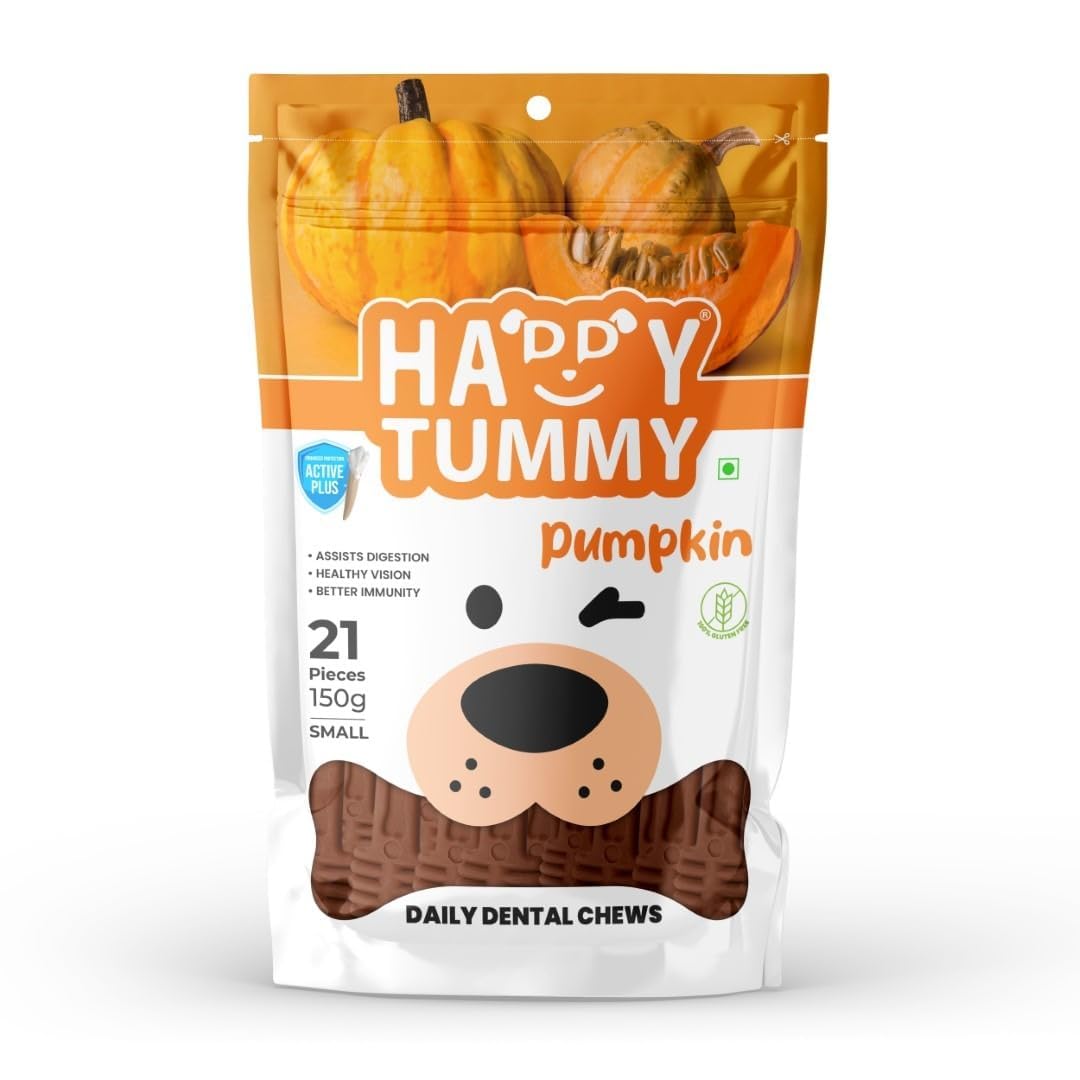Happy Tummy Bone Treats | Pumpkin Bones | 21 Pieces Small | Daily Chew for Dogs