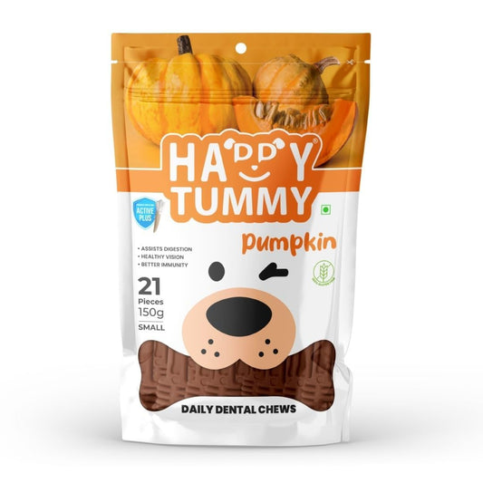 Happy Tummy Bone Treats | Pumpkin Bones | 21 Pieces Small | Daily Chew for Dogs