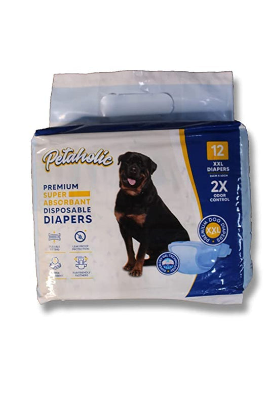 Petaholic Disposable Pet Diapers for Dog Wraps Super Absorbent Soft Diapers for Dogs 12Pcs (XXXL)