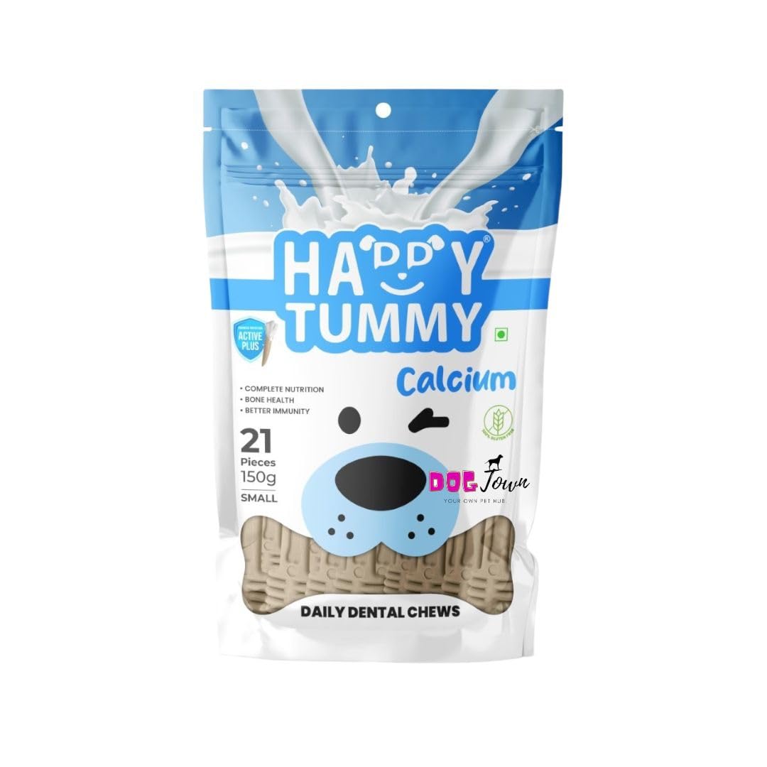 Happy Tummy Dental Chews for Dogs - 150g (21 Pieces) | Calcium Flavoured Chewy Treats for Pets